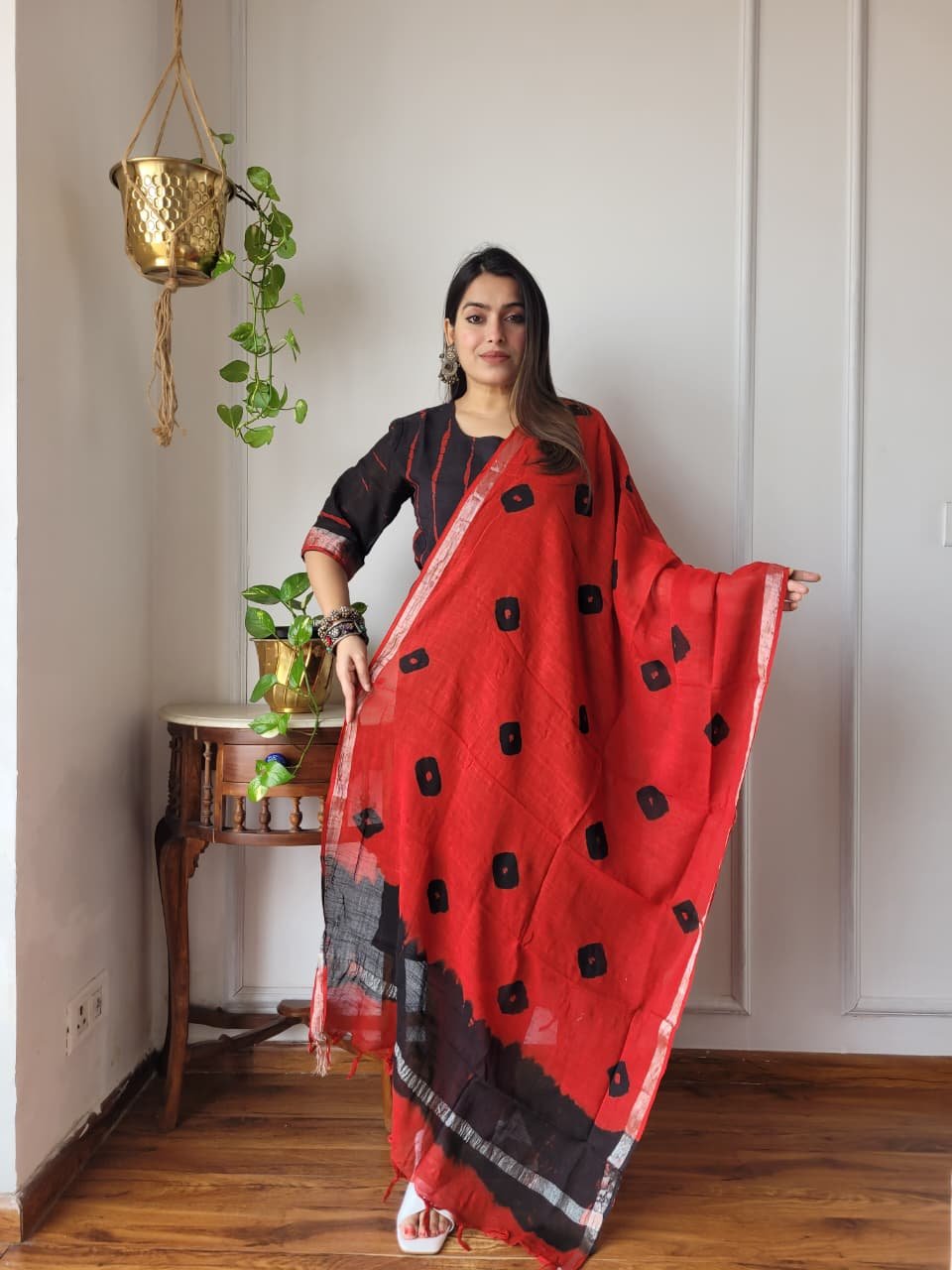 Red Bagru Hand Block Printed Linen Suit Set